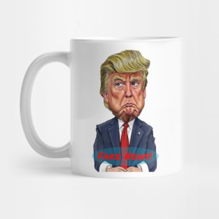 Donald Trump Cartoon with the phrase, "Fake News." Mug